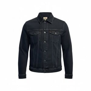 AG Jeans Adriano Goldschmied‎ Dark Denim Trucker Jacket Size S Stretch Paint